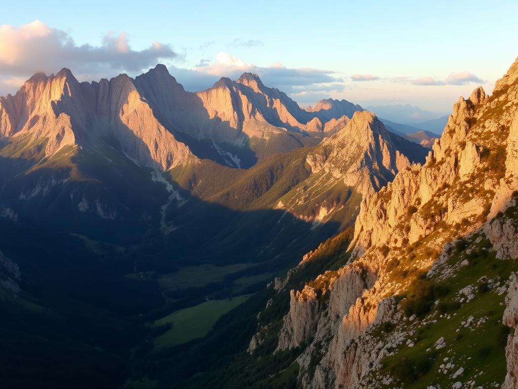 Cumbres de los Picos de Europa en Asturias al atardecer